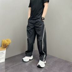 批发2026潮流夏季薄款韩拼接直筒裤痞帅宽松哈伦<b class='q'>男</b>士直筒阔腿百搭裤子