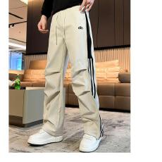 批发痞帅宽松条纹青年美式潮流<b class='q'>男士</b>夏季<b class='q'>休闲裤</b>运动长裤拉链设计直筒裤