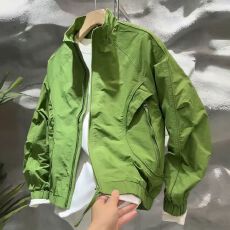 批发新款痞帅潮流美式男士时尚简约宽松百搭纯色休闲立领<b class='q'>夹克</b>外套