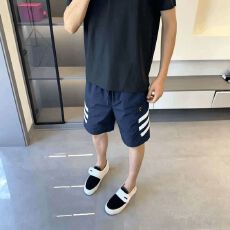 批发侧边三杠百搭小标贴布<b class='q'>夏</b>装短裤男女藏青色抽绳系带运动五分裤子