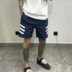 批发新款2026<b class='q'>夏</b>季短裤男士撞色拼接条纹休闲裤宽松松紧腰皮织带潮短裤