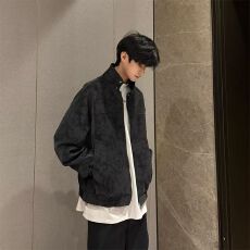 批发春秋新款美式扎染pu皮衣做旧质感外套男女立领棒球工装哈灵顿夹克