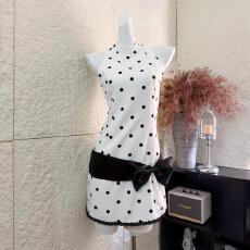 批发画解WAHJU情绪波点<b class='q'>黑白</b>拼接设计黑色蝴蝶结波点<b class='q'>连衣裙</b>