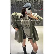 批发有货 韩国25秋新INS博主 时尚<b class='q'>甜美</b>泡泡袖纯色收腰显瘦风衣外套