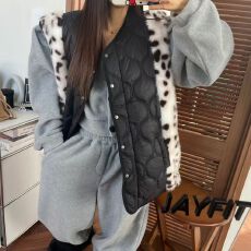 批发有货 韩国INS博主26<b class='q'>秋</b>冬 时尚夹棉拼接豹纹小众宽松棉服马甲女