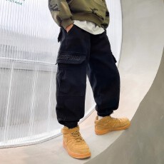 批发<b class='q'>男童</b>黑色<b class='q'>工装裤</b>2025新款儿童春秋加厚保暖裤子一条过冬