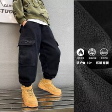 批发<b class='q'>童装男童</b>秋冬加厚裤子2025新款中大童男孩时尚一体加绒洋气工装裤