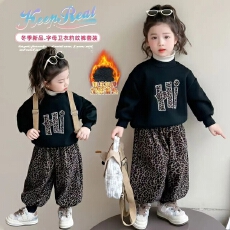 批发<b class='q'>女</b><b class='q'>童</b>豹纹套装加绒秋冬2025新款儿童洋气卫衣韩版宝宝两件套