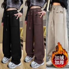 批发<b class='q'>女</b><b class='q'>童</b>冬装休闲裤2025秋冬新款儿童中大童宽松直筒阔腿潮流加绒卫裤