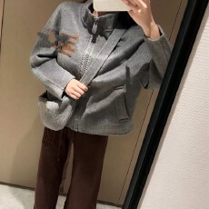 批发韩系双面<b class='q'>羊绒</b><b class='q'>大衣</b>女短款立领拉链包包小个子宽松设计感羊毛外套