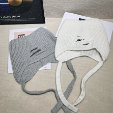 批发可爱猫耳朵兔毛毛毛线帽子女秋<b class='q'>冬</b>大头围保暖包头显脸小百搭针织帽