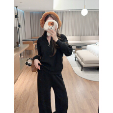 批发休闲简约通勤套装女2025秋冬季半高领拉链针织毛衣两件套阔腿裤