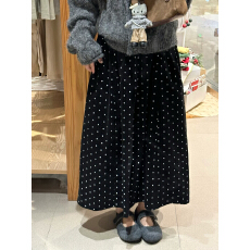 批发加厚法式<b class='q'>复古</b>丝绒波点半身裙长裙