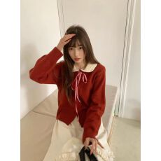 批发实拍  学院风蝴蝶结毛衣开衫