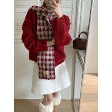 实拍  圆领宽松毛衣加围巾两件套