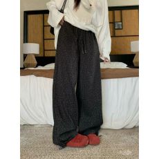 批发加绒加厚美式复古豹纹印花<b class='q'>休闲裤</b>女宽松百搭直筒阔腿拖地长裤