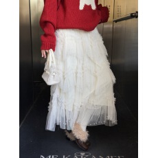 经典百搭高腰显瘦重工轻奢钉珠多层网纱仙女蛋糕裙中长款半身裙