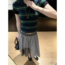 批发实拍  格纹低腰宽松<b class='q'>半身</b>裙女夏季慵懒风休闲百搭显瘦中长款裙子