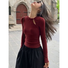 批发女装修身显瘦长袖<b class='q'>T</b><b class='q'>恤</b>早秋新中式国风纯欲辣妹镂空上衣