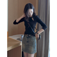 镂空正肩白色长袖T恤女2025开春新款纯欲显瘦内搭打底衫上衣