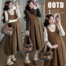 批发-实拍孕妇秋冬装背带裙套装连衣裙两件套