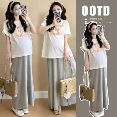 实拍孕妇夏装T恤上衣+半身裙两件套