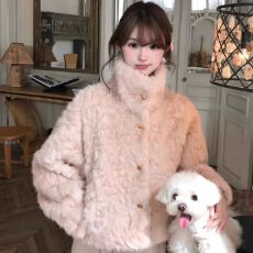 批发小香风羊羔毛短外套女秋冬加厚高级感气质名媛皮毛一体羊羔绒上衣