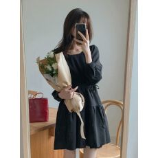 批发女装早秋新款时尚甜美抽绳收腰减龄<b class='q'>少女</b>长袖小个子<b class='q'>连衣裙</b>黑白短裙