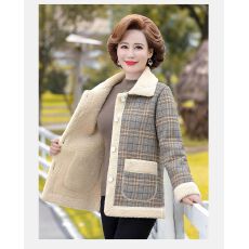 批发新款妈妈外套秋冬款宽松大码加绒加厚<b class='q'>中老年</b>女装洋气短款休闲上衣