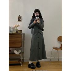 批发<b class='q'>大码</b>微胖高级感套装女秋季长袖西装上衣胖MM显瘦高腰半身裙两件套