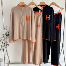 批发跨境俄罗斯毛织休闲时尚套装拉链圆领上衣针织宽松休闲针织两件套