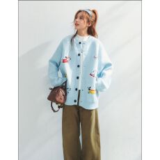 批发CHANT2nd 童趣腊肠狗刺绣毛衣外套女宽松慵懒高级感<b class='q'>针织</b><b class='q'>开衫</b>外搭