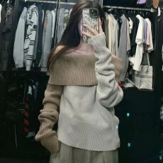 纯欲性感一字肩针织衫上衣女秋季2024新款显瘦百搭洋气露肩毛衣潮