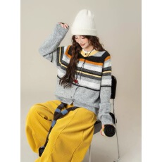 批发日系灰色长袖条纹毛衣外套女冬季新款宽松显瘦休闲<b class='q'>针织</b><b class='q'>开衫</b>上衣潮