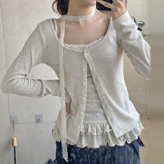 批发韩系纯欲杏色波点吊带叠穿针织衫套装女2026新款早<b class='q'>秋</b>气质绝美上衣