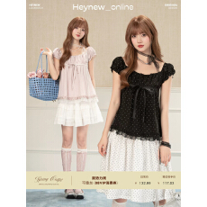 批发HEYNEW粉色方领娃娃感泡泡袖<b class='q'>T</b><b class='q'>恤</b>女装春季甜妹宽松减龄配飘带上衣