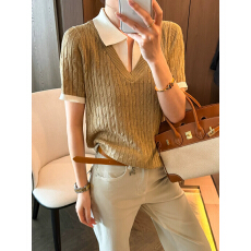 批发假两件麻花纹冰丝针织衫女欧洲站2026春装新款欧货<b class='q'>女装</b>打底小衫潮