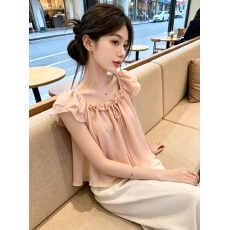 批发<b class='q'>甜美</b>气质立体花朵荷叶边小飞袖衬衫女韩版时尚高级感显瘦百搭上衣