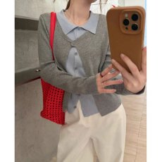 撞色拼接假两件咖色长袖针织衫女2026早秋季新款别致独特减龄上衣
