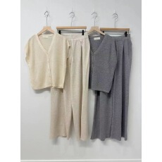 批发休闲风针织衫阔腿裤套装女2026年春季新款舒适通勤慵懒风两件套