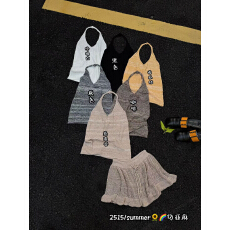 批发法式复古镂空针织马甲背心+短裙<b class='q'>夏</b>季新款休闲风时尚穿搭两件套
