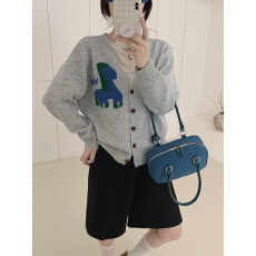 批发欧洲站<b class='q'>文艺</b><b class='q'>范</b>V领提花针织开衫女秋季新款软糯休闲减龄毛衣外套潮