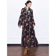 批发黄龄<b class='q'>同款</b>密扇2026年春雁回长安新中式木耳领喇叭袖<b class='q'>连衣裙</b>