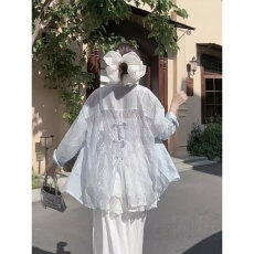 批发原版做法法式白色蕾丝蝴蝶结防晒衬衫<b class='q'>夏季</b>长袖上衣