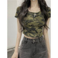 批发美式辣妹短款短袖T恤夏新款小个子修身显瘦外穿甜酷独特上衣