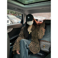 批发原版面料版形好手感正美式豹纹外套女秋季新款复古开衫上衣