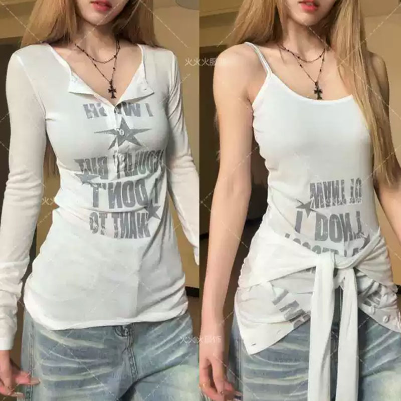 원본 품질 핫걸 프린트 긴팔 자외선 차단 티셔츠 새로운 여름 둘 착용 디자인 슬림해 보이는 기본 셔츠 맨위