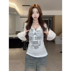 批发原版品质美式辣妹长袖防晒罩衫女<b class='q'>夏季</b>修身内搭打底T恤上衣