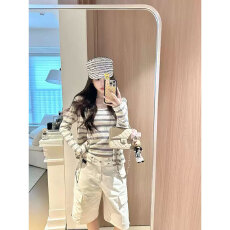 批发晨领原版品质设计感条纹<b class='q'>长袖</b>开衫女秋季内搭吊带背心上衣<b class='q'>两件套</b>