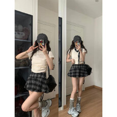 批发晨领原版品质学院风格纹百褶裙女秋季新款辣妹高腰显瘦a字<b class='q'>短裙</b>